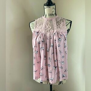Wallflower Floral Lace Pink Women's Top, Size L